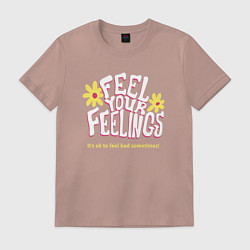 Футболка хлопковая мужская Feel your feelings, цвет: пыльно-розовый