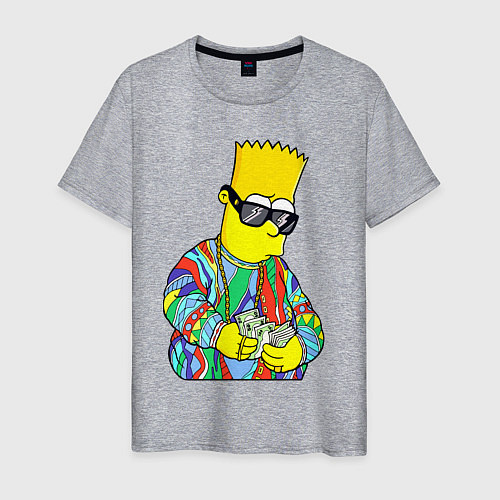 Мужская футболка Барт Симпсон считает выручку / Меланж – фото 1