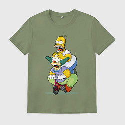 Мужская футболка Гомер Симпсон и Клоун Красти едут на детском велос