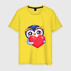 Футболка хлопковая мужская Пингвиненок с сердцем, цвет: желтый