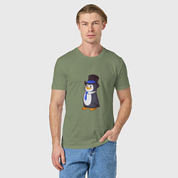 Футболка хлопковая мужская Пингвин в цилиндре, цвет: авокадо — фото 2