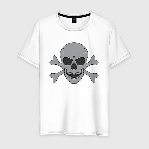 Мужская футболка Серый череп и кости / Белый – фото 1