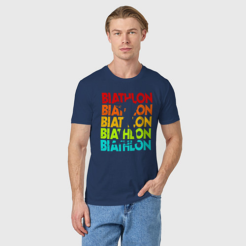 Мужская футболка Биатлон с силуэтом спортсмена / Тёмно-синий – фото 3