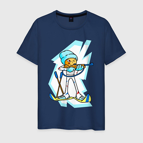 Мужская футболка Мультяшный биатлонист / Тёмно-синий – фото 1