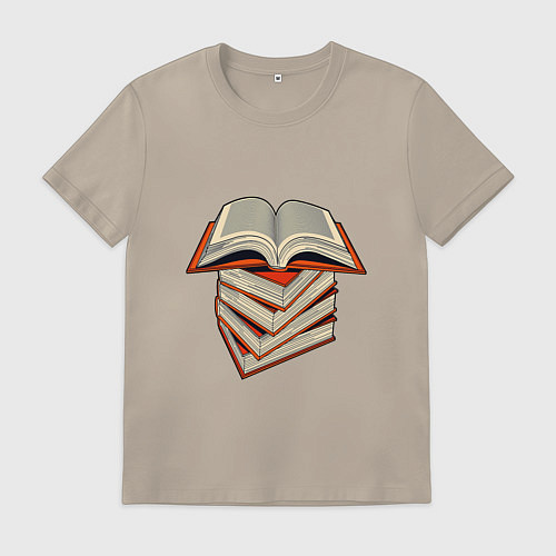 Мужская футболка Стопка научных книг / Миндальный – фото 1