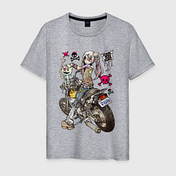 Футболка хлопковая мужская Anime biker girl, цвет: меланж
