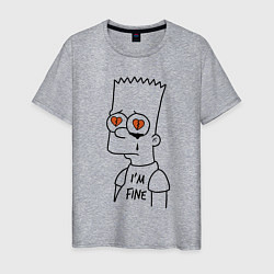 Футболка хлопковая мужская Im fine - Bart Simpson, цвет: меланж