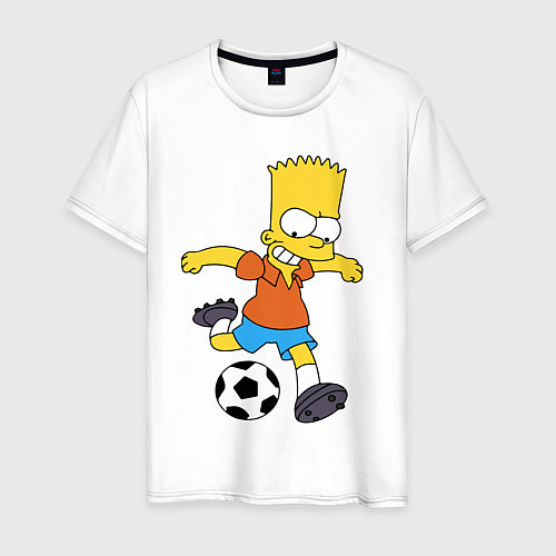 Мужская футболка Барт Симпсон бьёт по футбольному мячу / Белый – фото 1