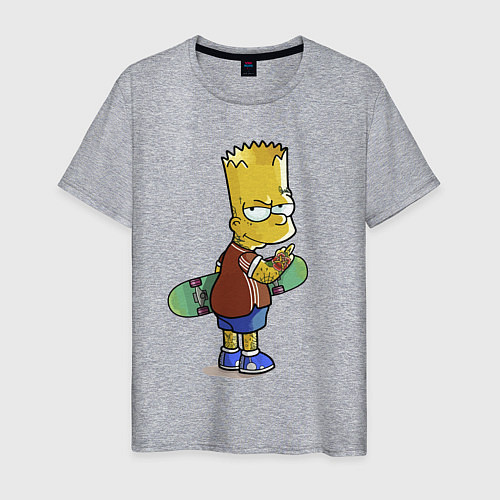 Мужская футболка Барт Симпсон со скейтбордом - жест / Меланж – фото 1
