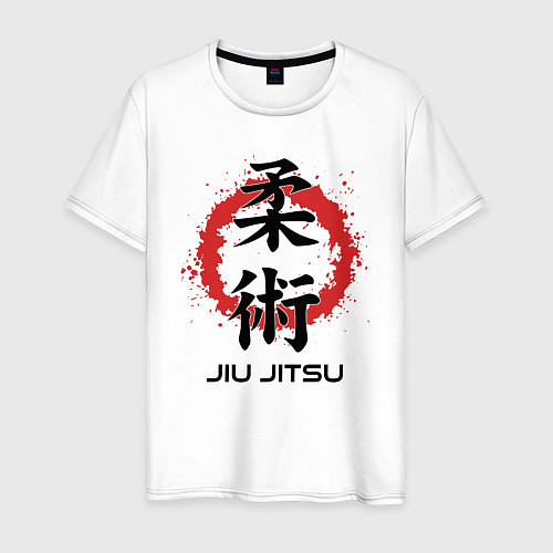 Мужская футболка Jiu jitsu red splashes logo / Белый – фото 1