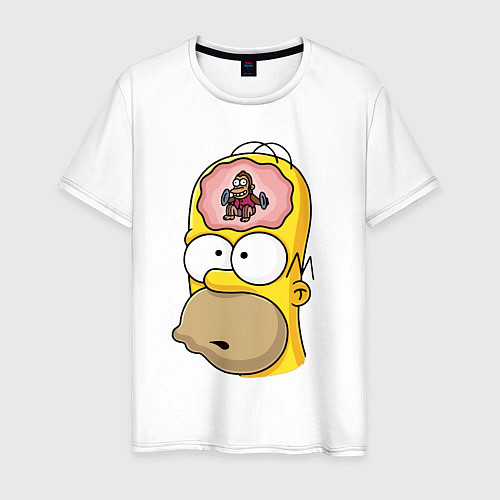 Мужская футболка Мартышка бьёт в тарелки в голове Гомера Симпсона / Белый – фото 1