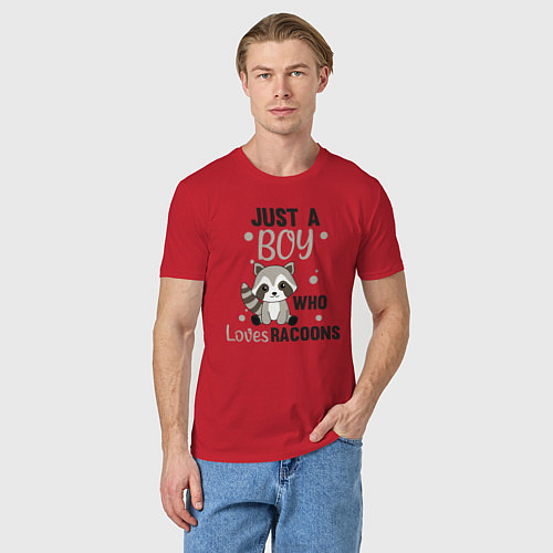 Мужская футболка Просто парень который любит енотов / Красный – фото 3