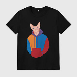 Футболка хлопковая мужская Сфинкс в худи, цвет: черный