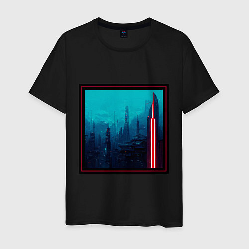 Мужская футболка Неоновый город будущего / Черный – фото 1