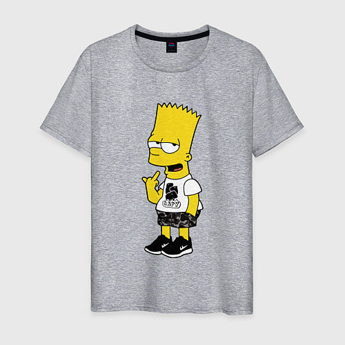 Мужская футболка Борзый Барт Симпсон - жест / Меланж – фото 1