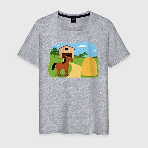 Мужская футболка Лошадка на ферме / Меланж – фото 1