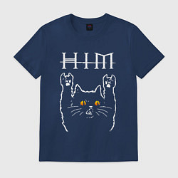 Футболка хлопковая мужская HIM rock cat, цвет: тёмно-синий
