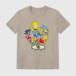 Мужская футболка Персонажи из мультфильма Симпсоны прыгают на батут