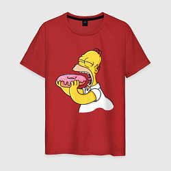 Футболка хлопковая мужская Гомер Симпсон нацелился на пончик, цвет: красный