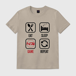 Футболка хлопковая мужская Eat - sleep - Mass Effect - repeat, цвет: миндальный