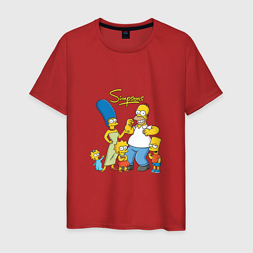 Мужская футболка The Simpsons - happy family / Красный – фото 1
