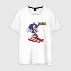 Футболка хлопковая мужская Sonic - hedgehog - skateboarding, цвет: белый