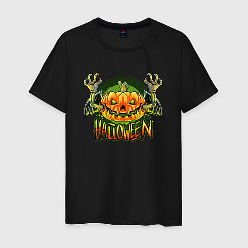 Мужская футболка Кислотная тыква Halloween / Черный – фото 1