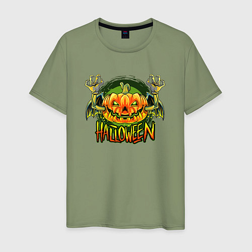 Мужская футболка Кислотная тыква Halloween / Авокадо – фото 1