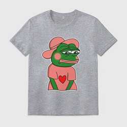Футболка хлопковая мужская Лягушка Пепе скромничает, цвет: меланж