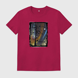 Мужская футболка Кошки на дереве и северное сияние