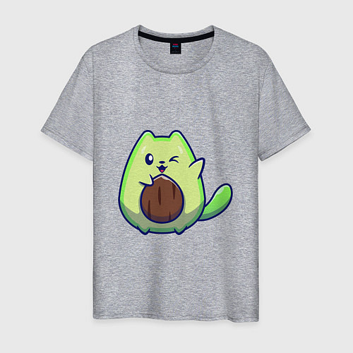 Мужская футболка Avocado green cat / Меланж – фото 1