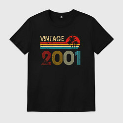 Футболка хлопковая мужская Винтаж 2001 пальмы, цвет: черный