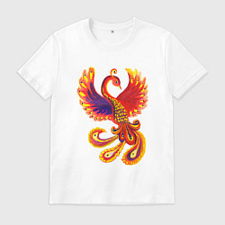Футболка хлопковая мужская Жар-птица рисунок гуашью, цвет: белый