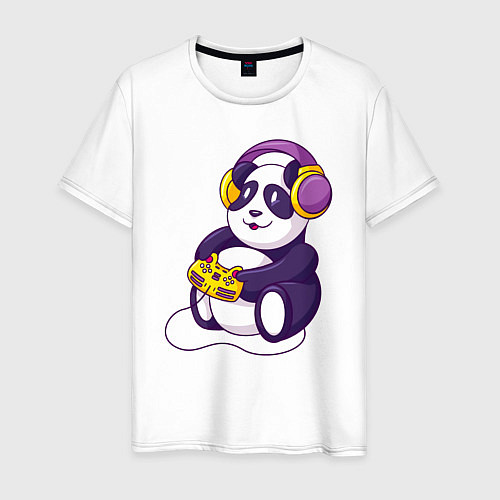 Мужская футболка Панда в наушниках с геймпадом / Белый – фото 1