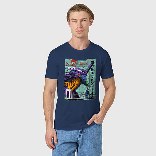 Мужская футболка EVA 01 Poster - Evangelion / Тёмно-синий – фото 3