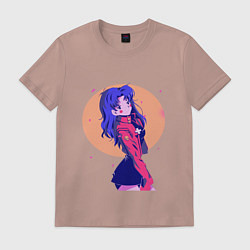 Футболка хлопковая мужская Misato Katsuragi Evangelion, цвет: пыльно-розовый