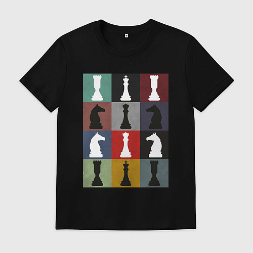 Мужская футболка Шахматные фигуры на цветном фоне / Черный – фото 1