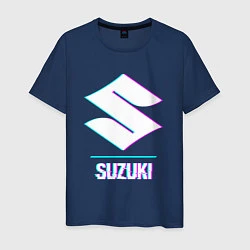 Футболка хлопковая мужская Значок Suzuki в стиле glitch, цвет: тёмно-синий