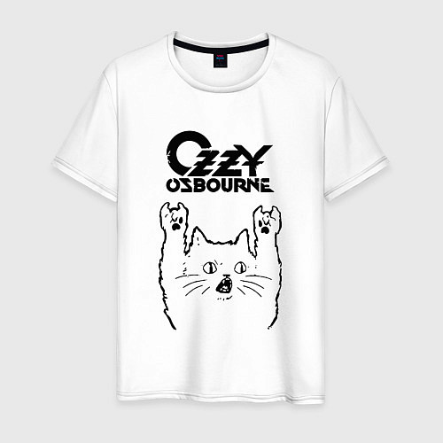 Мужская футболка Ozzy Osbourne - rock cat / Белый – фото 1