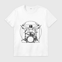 Футболка хлопковая мужская Vitruvian drummer, цвет: белый