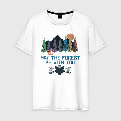 Мужская футболка Горы, лес и лиса / Белый – фото 1