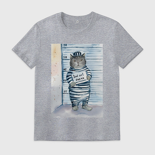 Мужская футболка Акварельный рисунок плохой кот / Меланж – фото 1