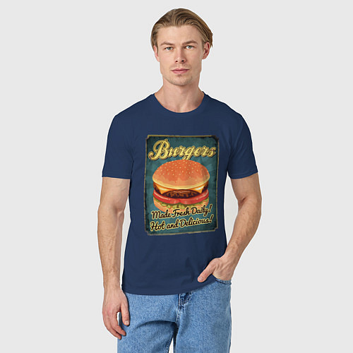 Мужская футболка Burgers - Made fresh daily! / Тёмно-синий – фото 3