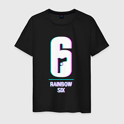Футболка хлопковая мужская Rainbow Six в стиле glitch и баги графики, цвет: черный