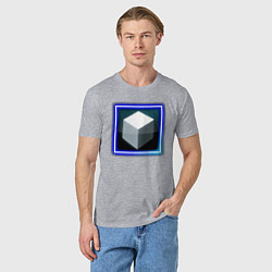 Футболка хлопковая мужская Белый геометрический куб с сиянием, цвет: меланж — фото 2