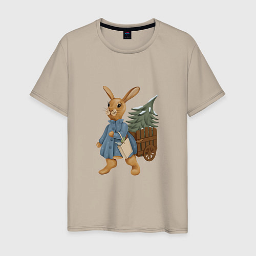 Мужская футболка Кролик готовится к Новому Году 2023 / Миндальный – фото 1