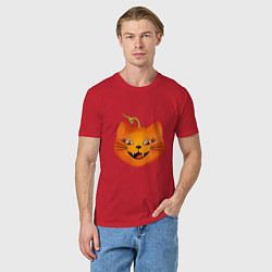 Футболка хлопковая мужская Рыжий кот Джек похож на тыкву, Хэллоуин, цвет: красный — фото 2