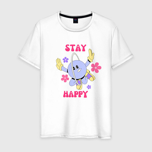 Мужская футболка Stay happy, планета с ромашками / Белый – фото 1