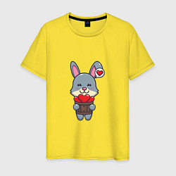 Футболка хлопковая мужская Кролик и сердечки, цвет: желтый