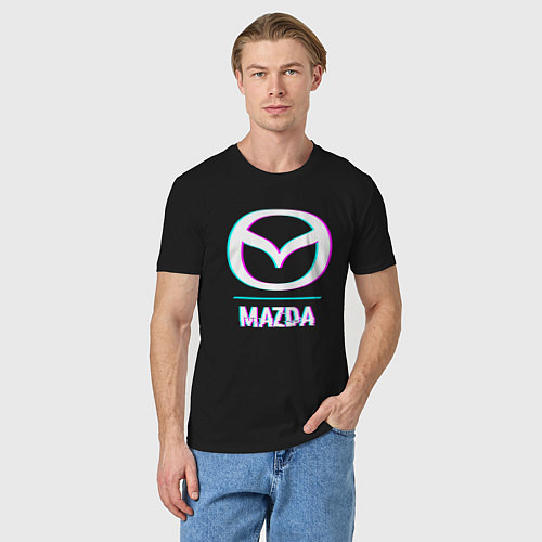 Мужская футболка Значок Mazda в стиле glitch / Черный – фото 3